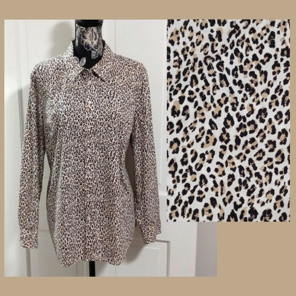 Talbots Tops - 🐆Talbots🐆 - Black/Tan Leopard Print Classic Cotton L/S Button Down